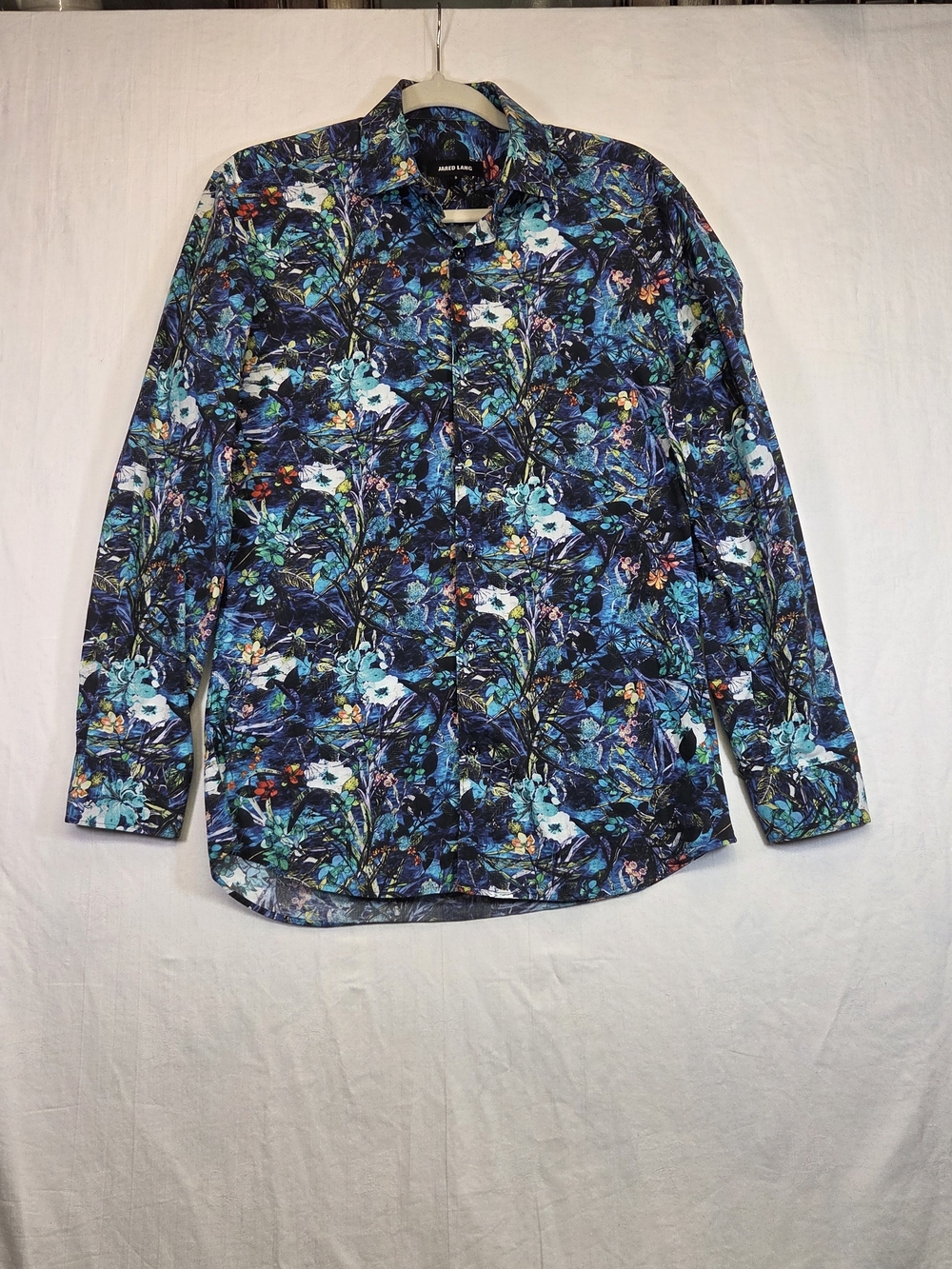 Jared Lang Men’s Small Blue Botanical Floral Button-Up Shirt. #0338